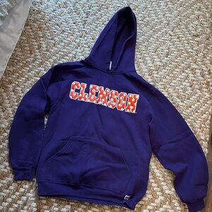 Purple embroidered Clemson polka dot hoodie